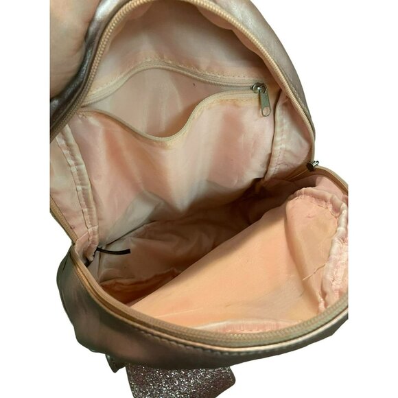 Guess Quilted Metallic Pink Mini Backpack With Glitter Bunny Ears & Pom Pom - Picture 5 of 8